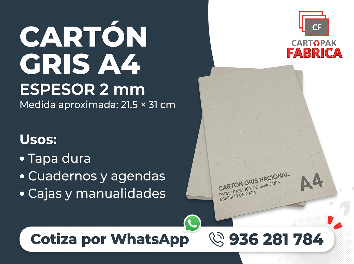 Ficha informativa Cartopak de cartón gris A4 de 2 mm